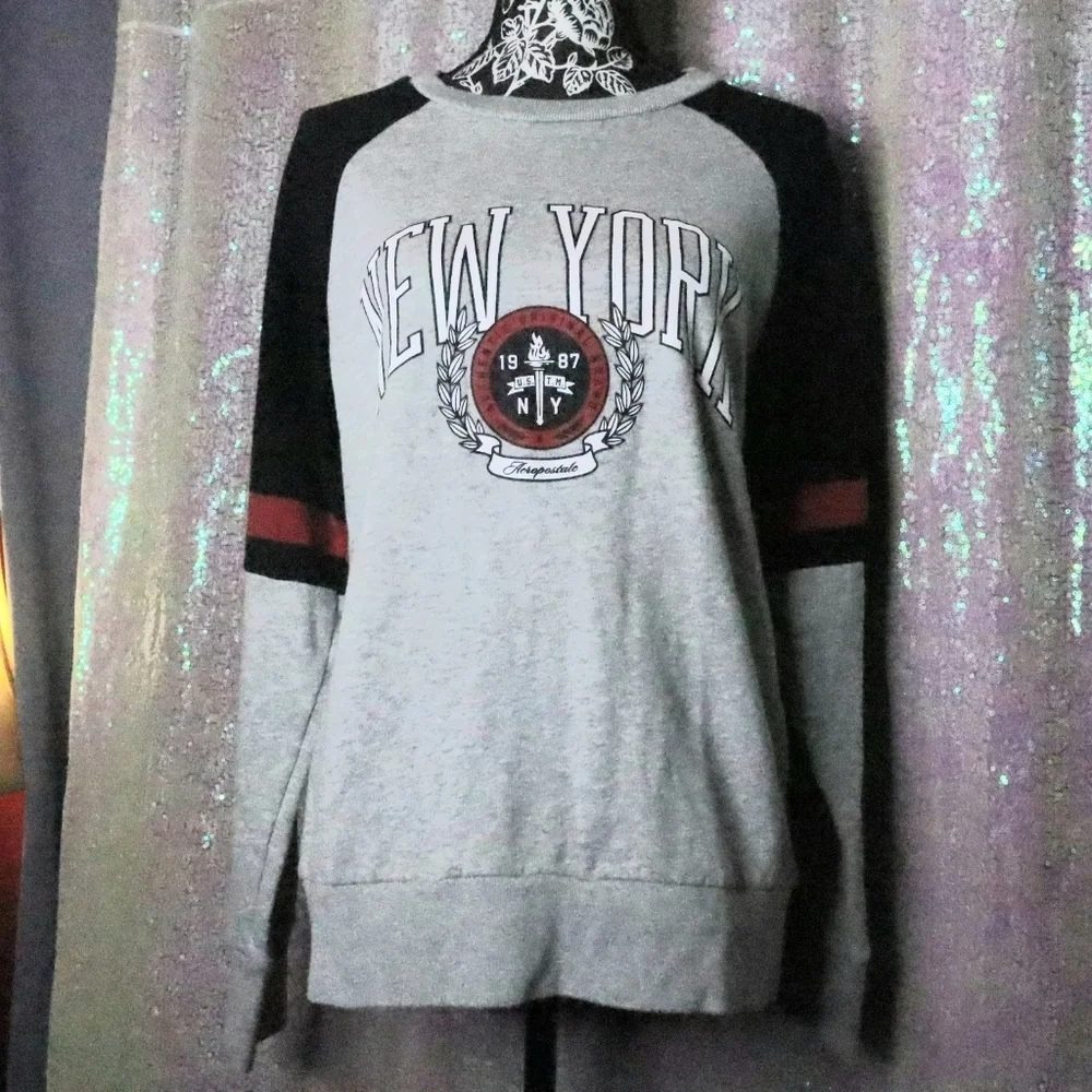 Gray Sweatshirt Small Aeropostale Mens New York Colorblock Raglan Crewneck